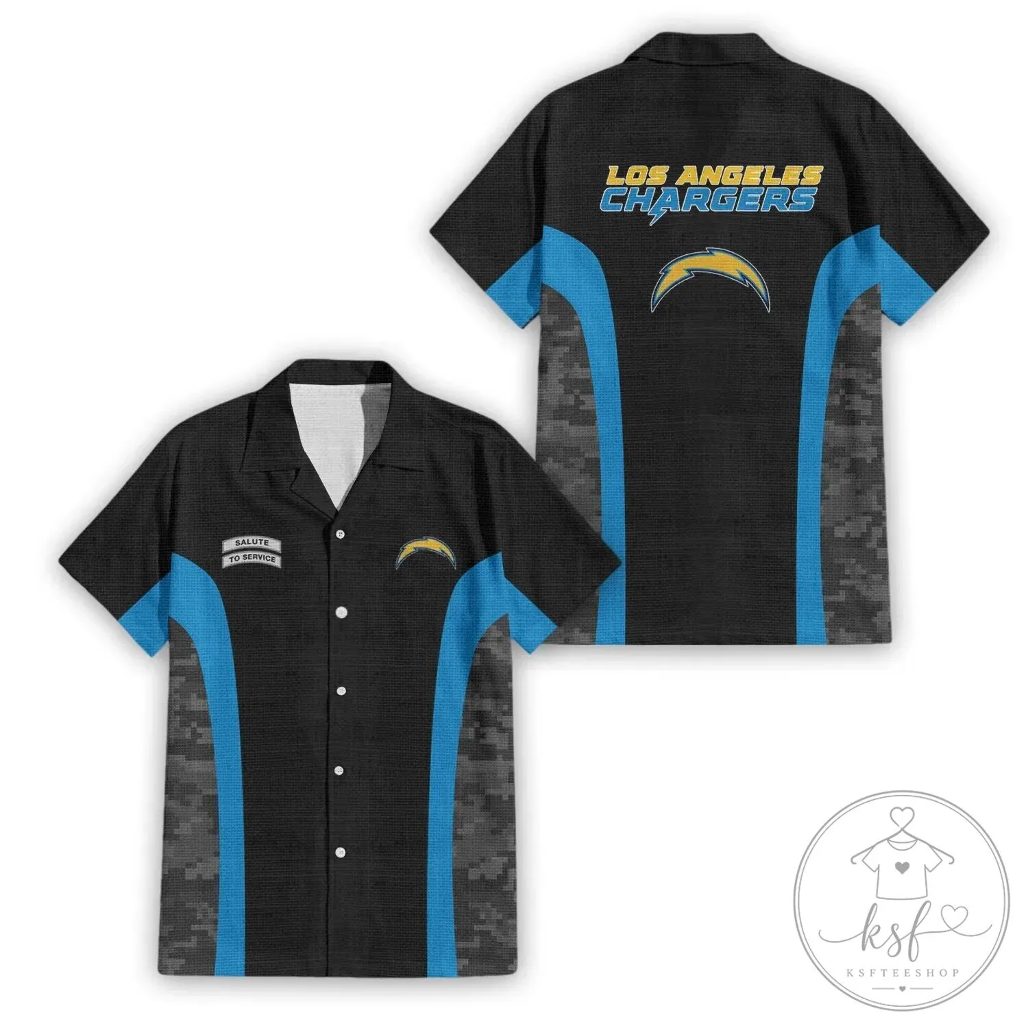 Hawaiian Shirt with Military Camouflage for Los Angeles Chargers Salute To Service