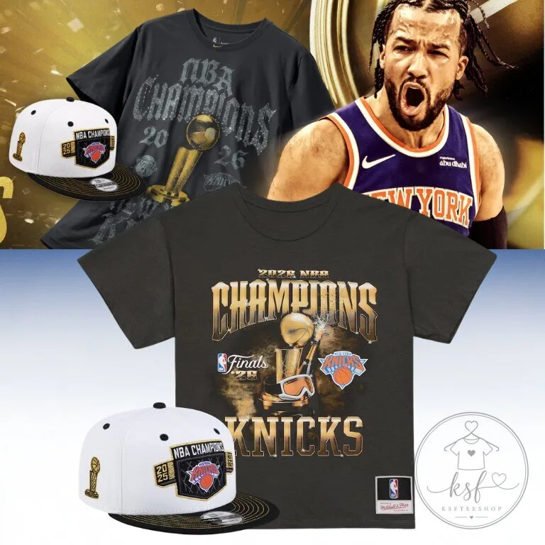 New York Knicks NBA Champions 2026 Finals Trophy Black T-Shirt