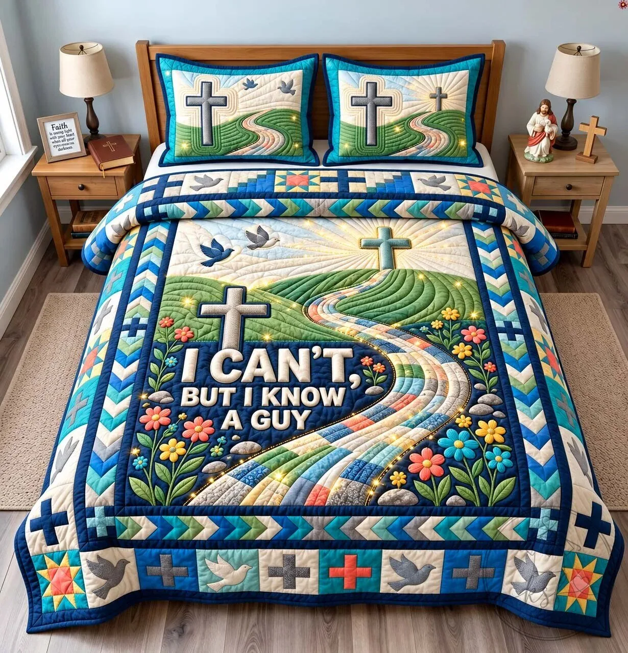 Christian Faith I Can't But I Know A Guy Quilted Bedding Set