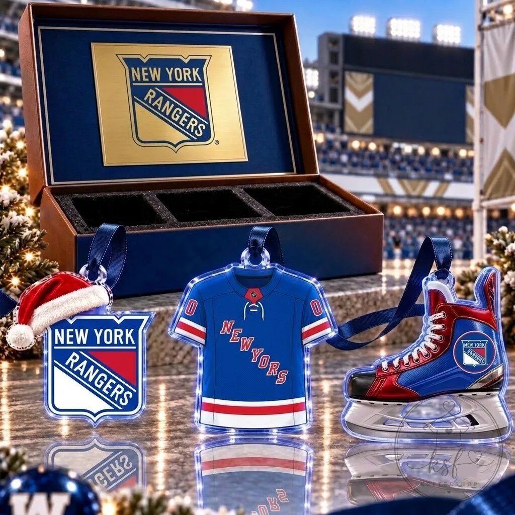 New York Rangers NHL Team Hockey Jersey and Ice Skate Christmas Ornament Set