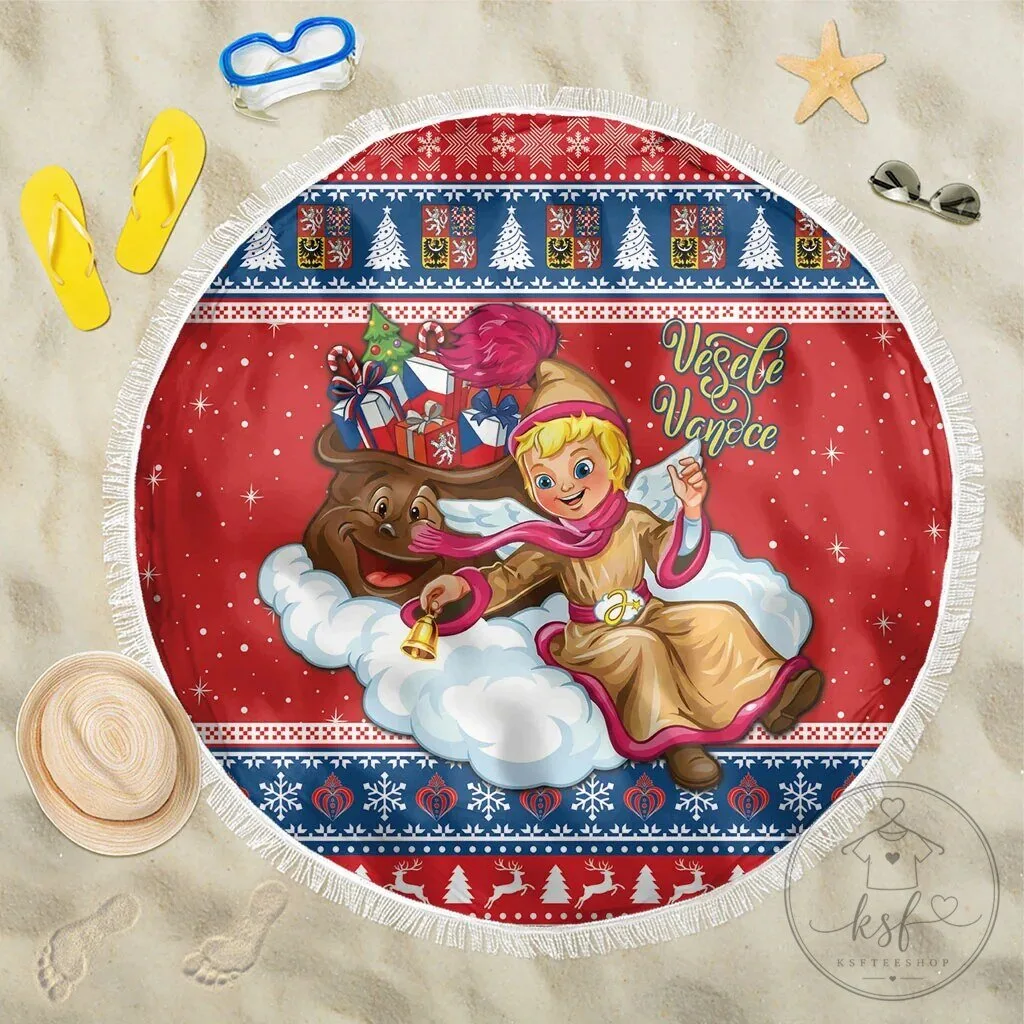 Czech Republic Jezisek Vesele Vanoce Christmas Round Beach Blanket