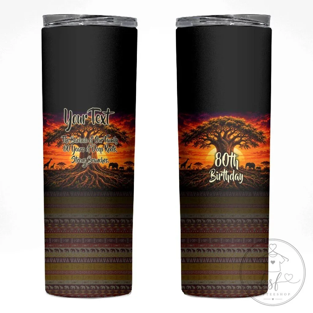 Personalized 80th Birthday Baobab Tree African Sunset Savanna Skinny Tumbler