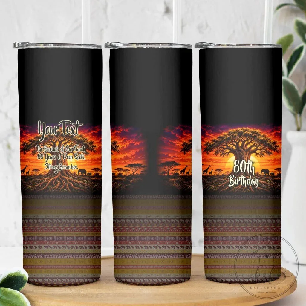 Personalized 80th Birthday Baobab Tree African Sunset Savanna Skinny Tumbler 11 Personalized 80th Birthday Baobab Tree African Sunset Savanna Skinny Tumbler