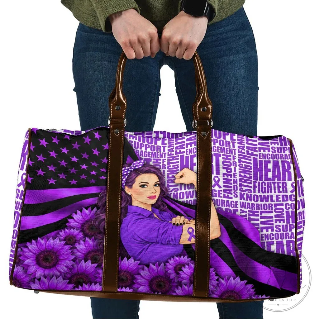 Domestic Violence Awareness Strong Woman Purple Ribbon Sunflower Travel Bag