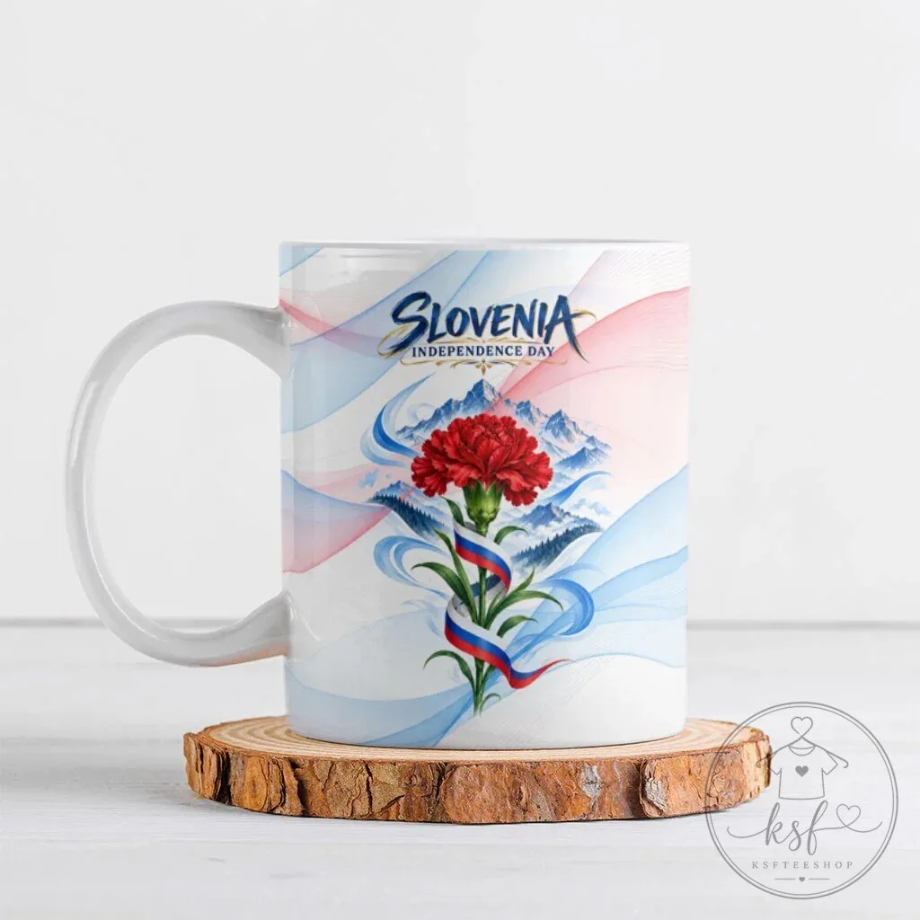 Slovenia Independence Day Red Carnation Flower Mount Triglav Flag Patriotic Emblem Mug