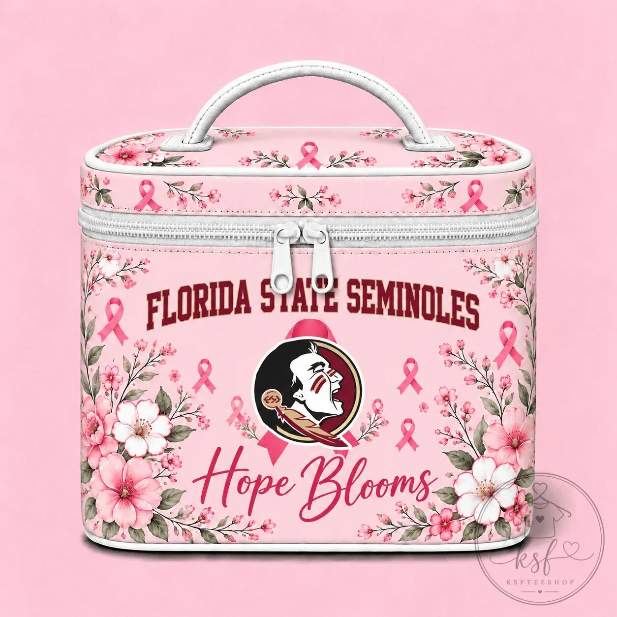 Florida State Seminoles Breast Cancer Awareness Hope Blooms Cosmetic Bag