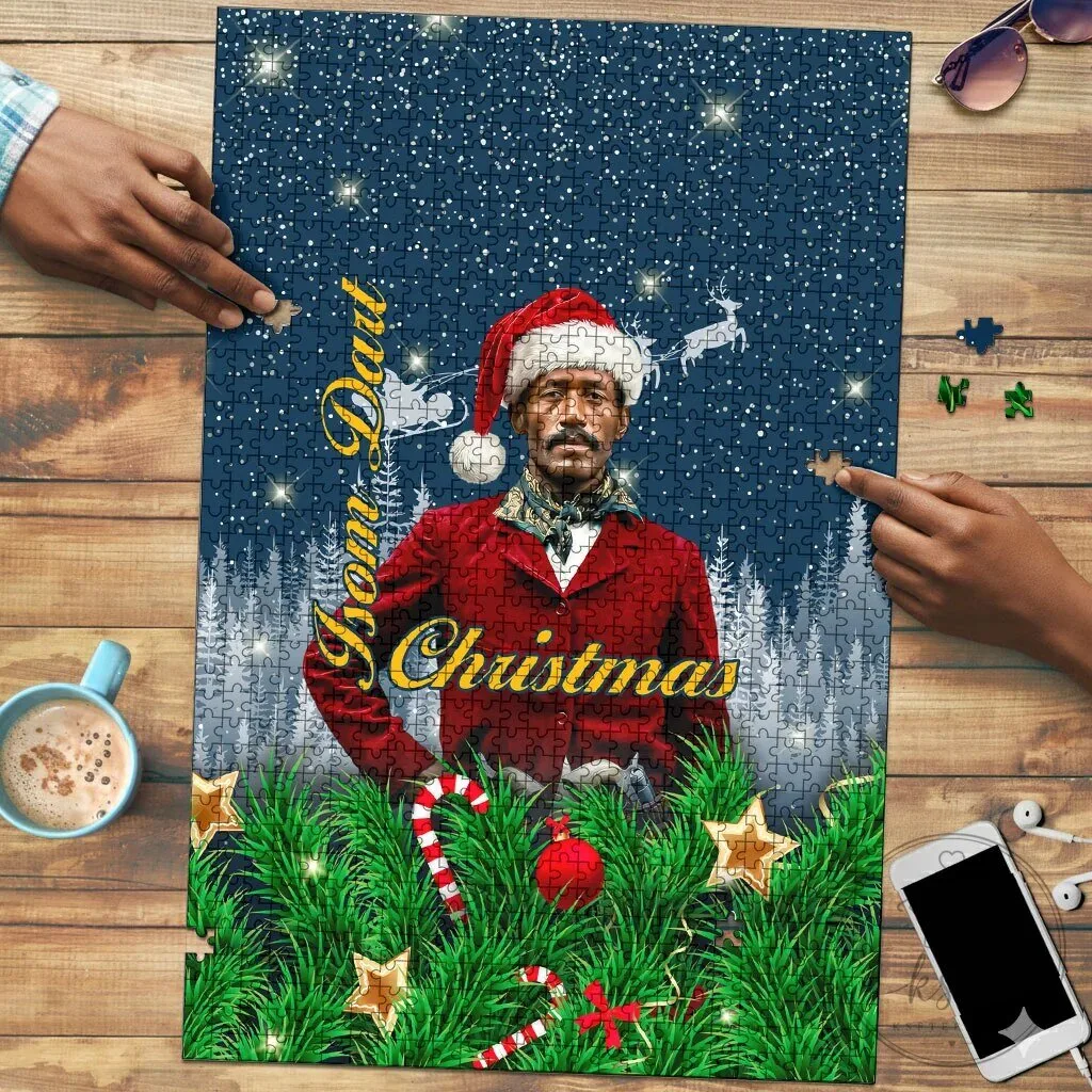 Isom Dart Christmas Black Cowboy Santa Western Snow Winter Jigsaw Puzzle