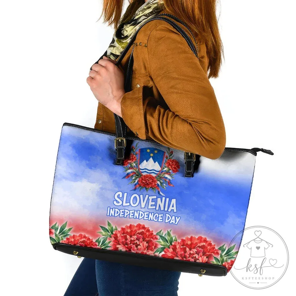 Tote Bag Featuring Red Carnation Emblem and White Lipizzan Horse for Slovenia Independence Day