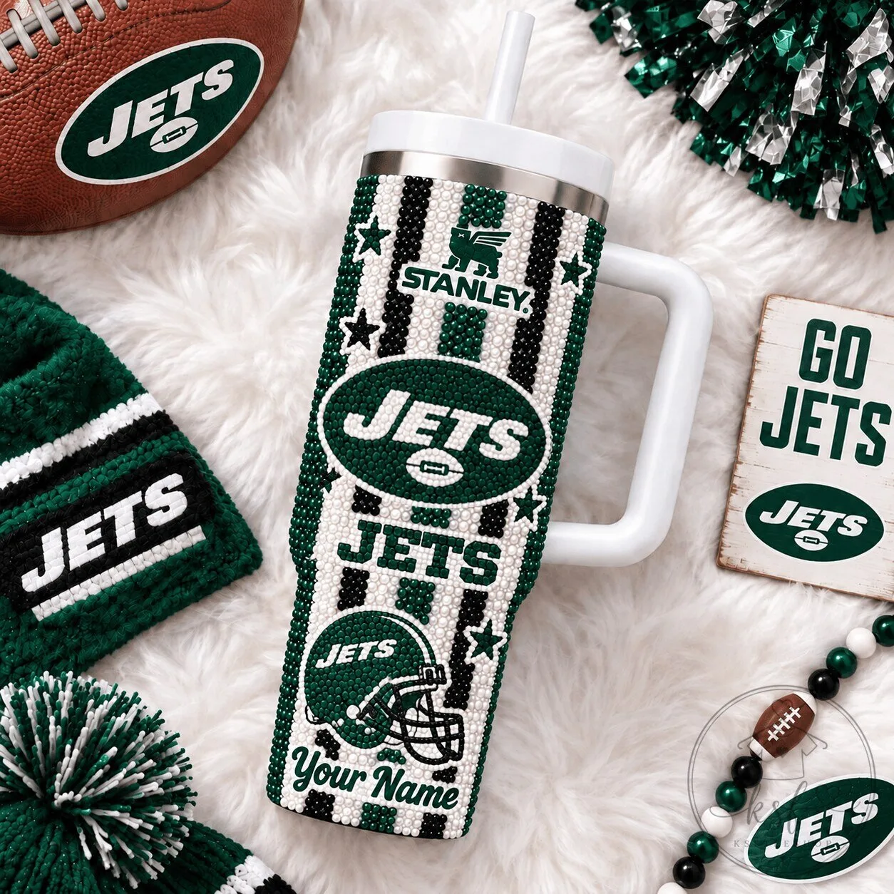 New York Jets Football Team Diamond Stanley Tumbler Personalized For Fan