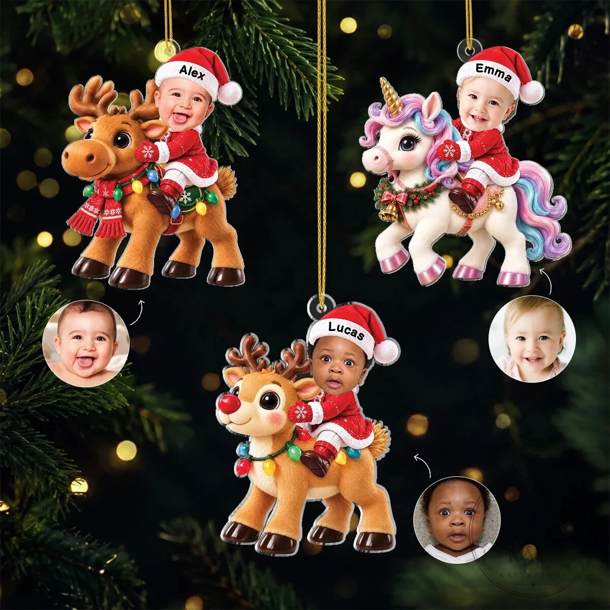 Personalized Baby's First Christmas Reindeer Rider Photo Acrylic Ornament