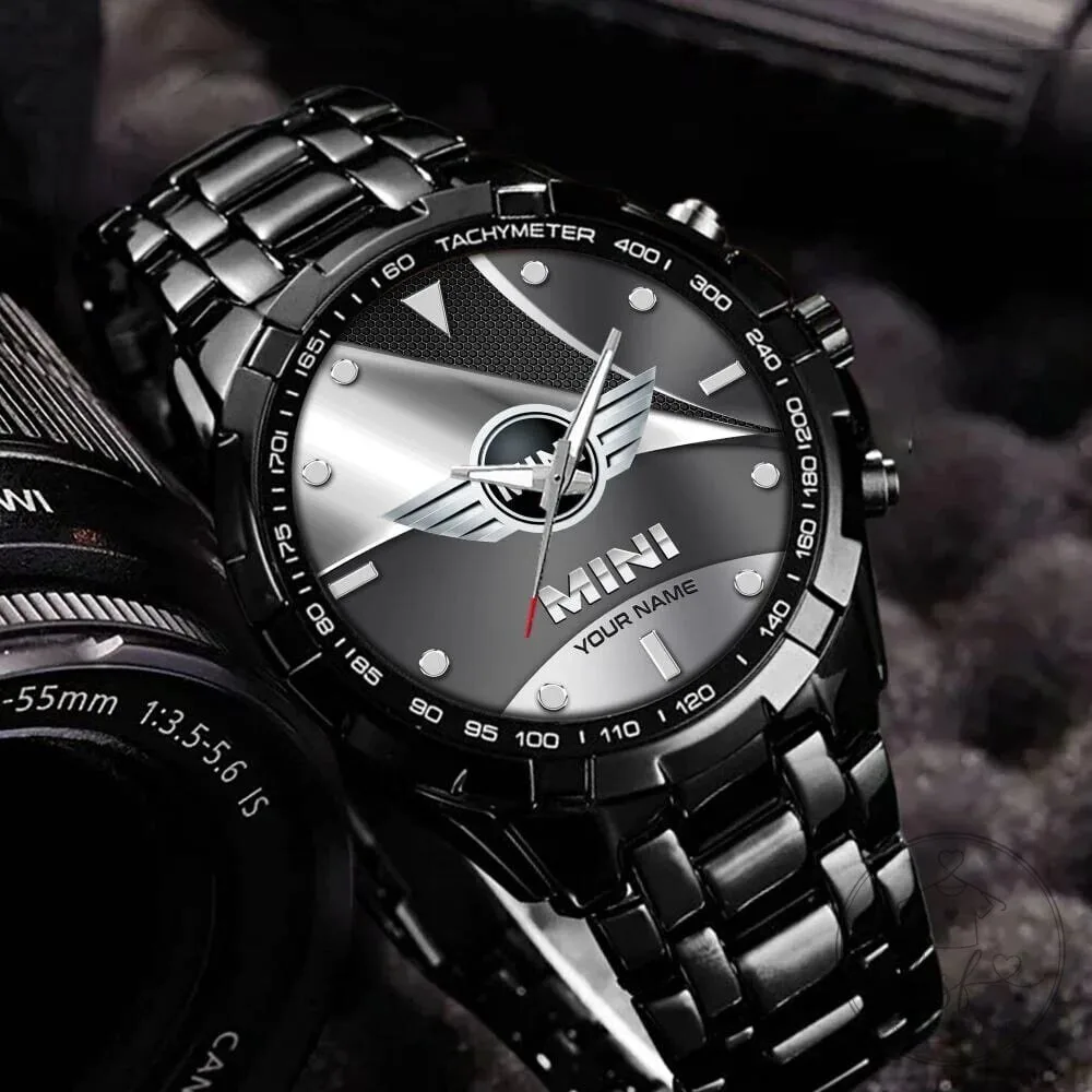 Mini Cooper Car Logo Personalized Custom Name Luxury Stainless Steel Watch