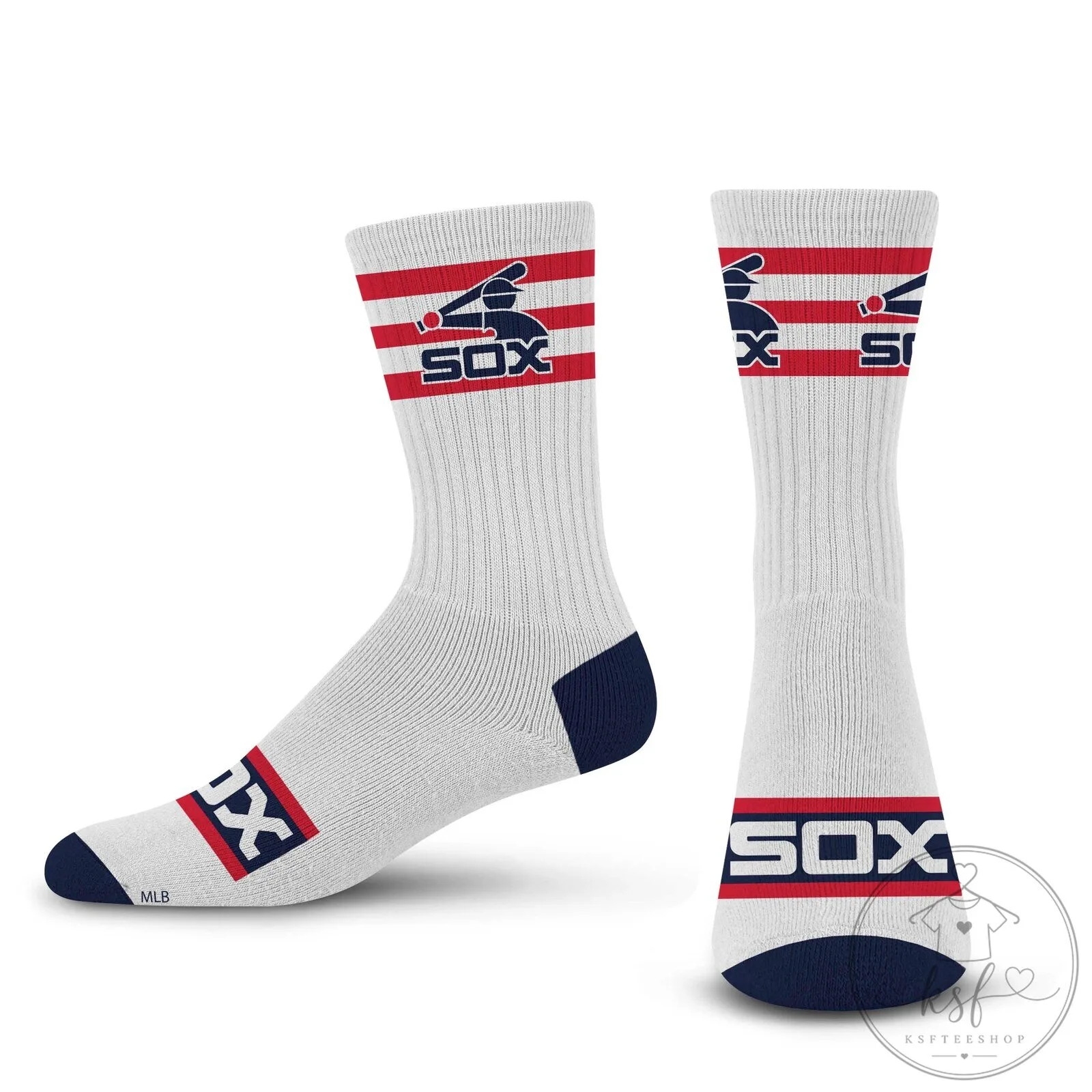 Chicago White Sox MLB Baseball Team Logo Red Stripe White Crew Socks