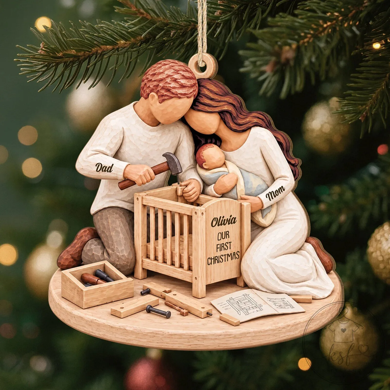 Our First Christmas Expecting Family Personalized Wooden Ornament