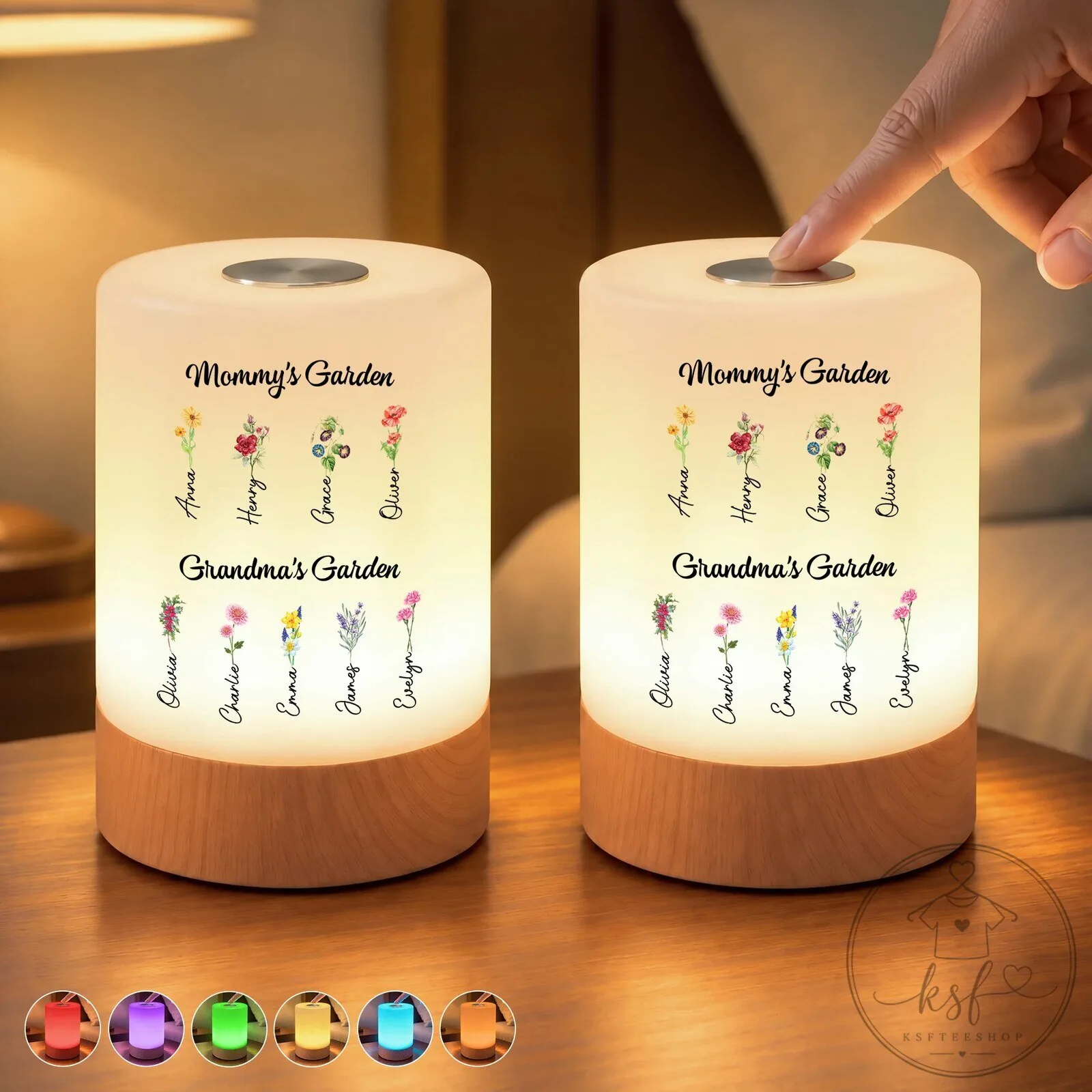 Personalized Mommy and Grandma's Garden Touch Control Rechargeable Night Light 10 Personalized Mommy and Grandma