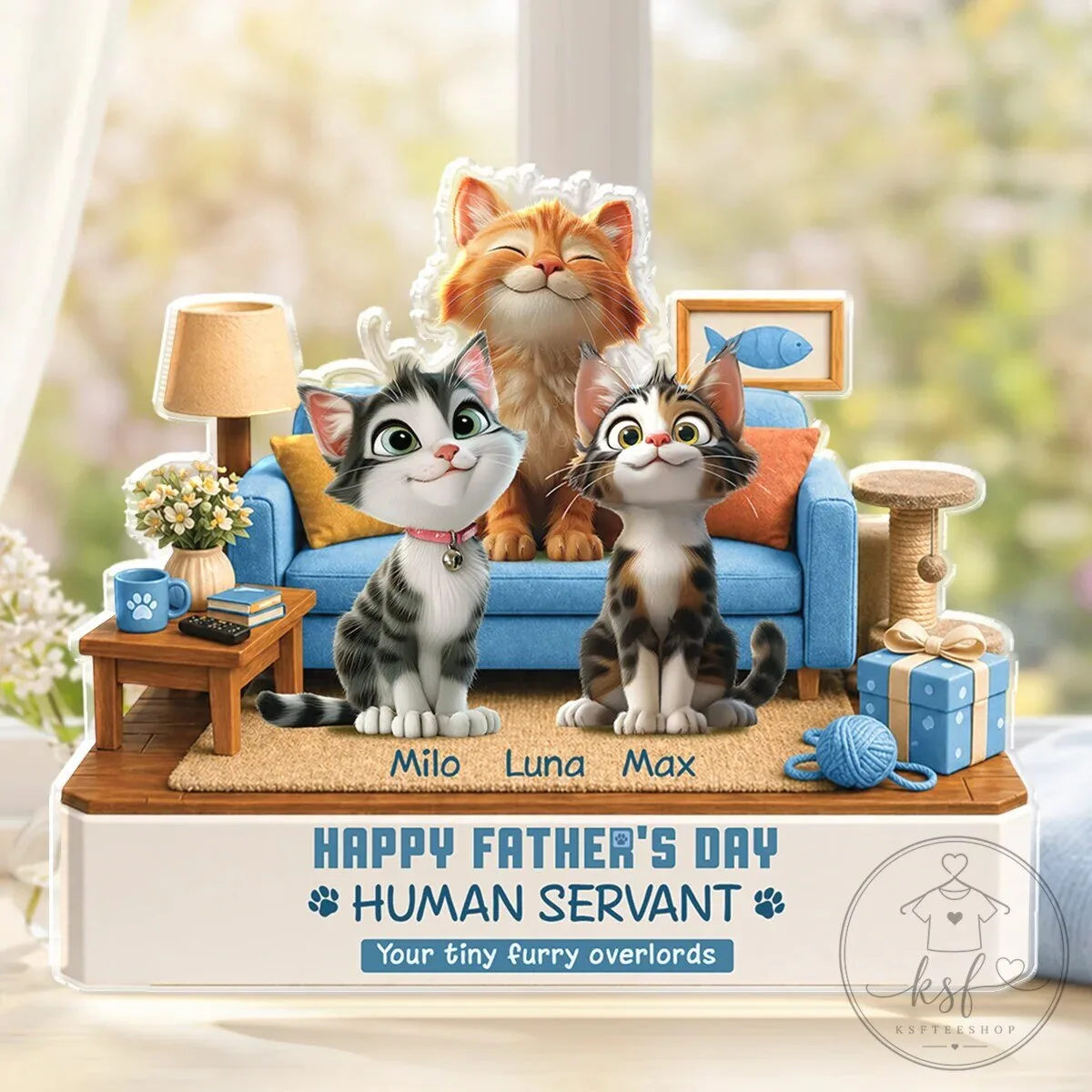 Happy Father's Day Human Servant Personalized Cat Lovers Acrylic Plaque