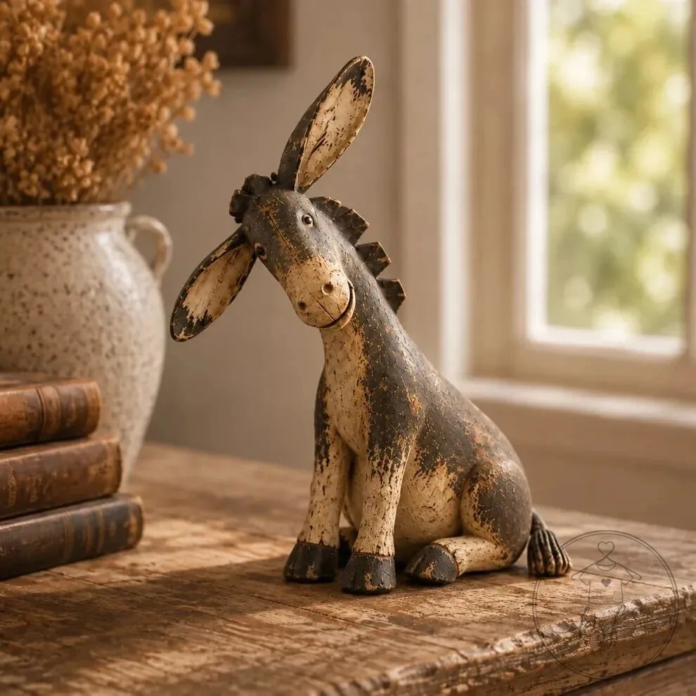 Rustic Farmhouse Donkey Figurine - Whimsical Animal Home Decor Statue