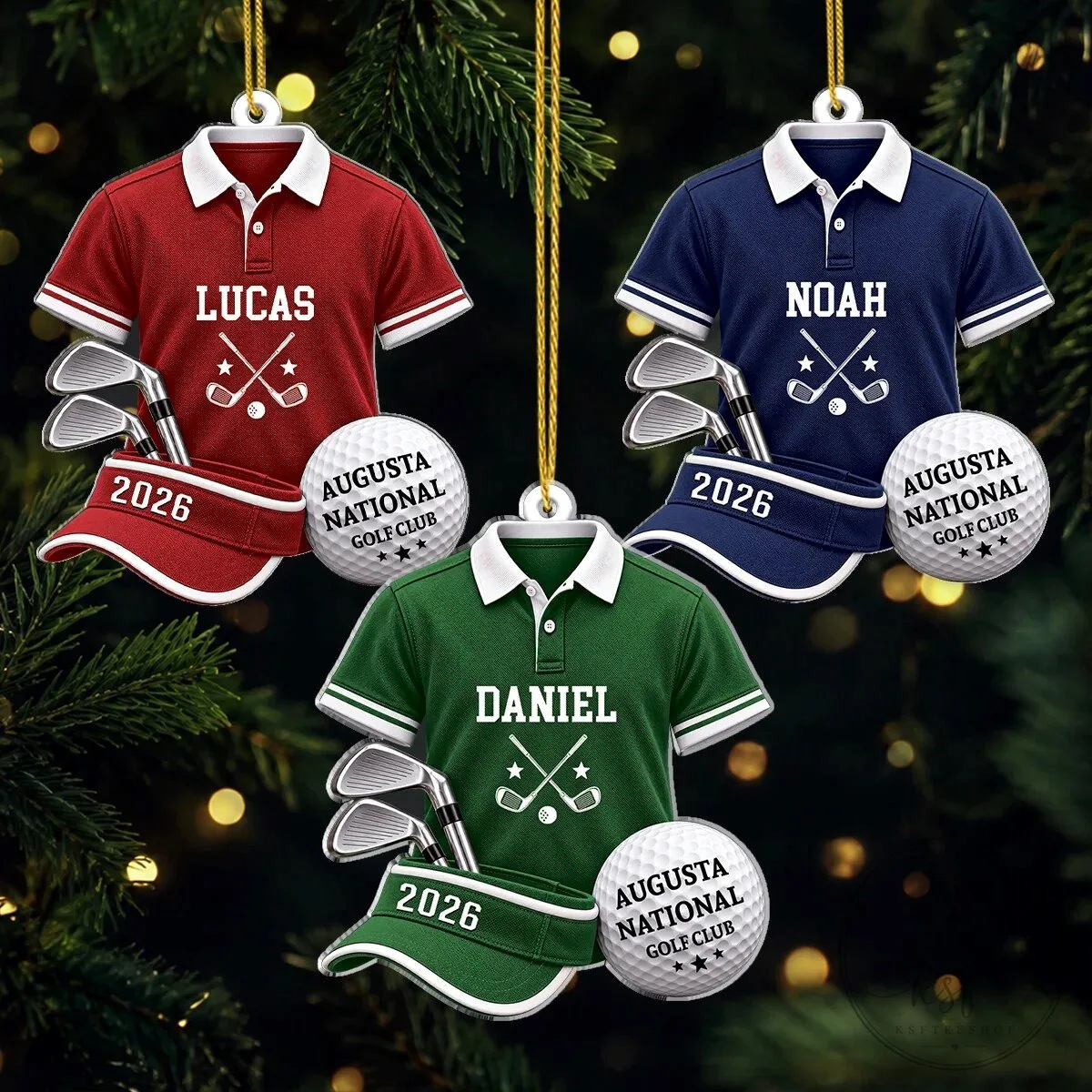 Personalized Golf Polo Shirt and Club Set Christmas Tree Ornament