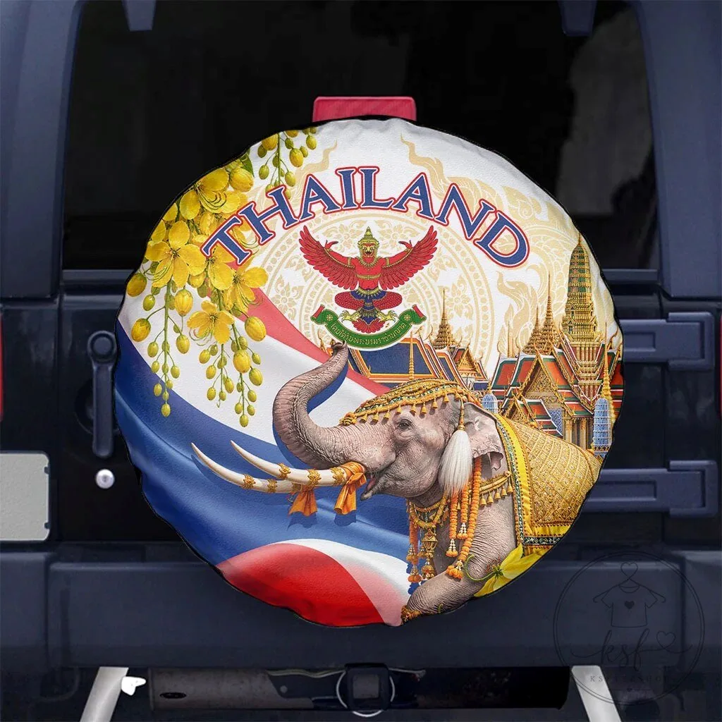 Thailand Golden Elephant Temple Flag Art Spare Tire Cover