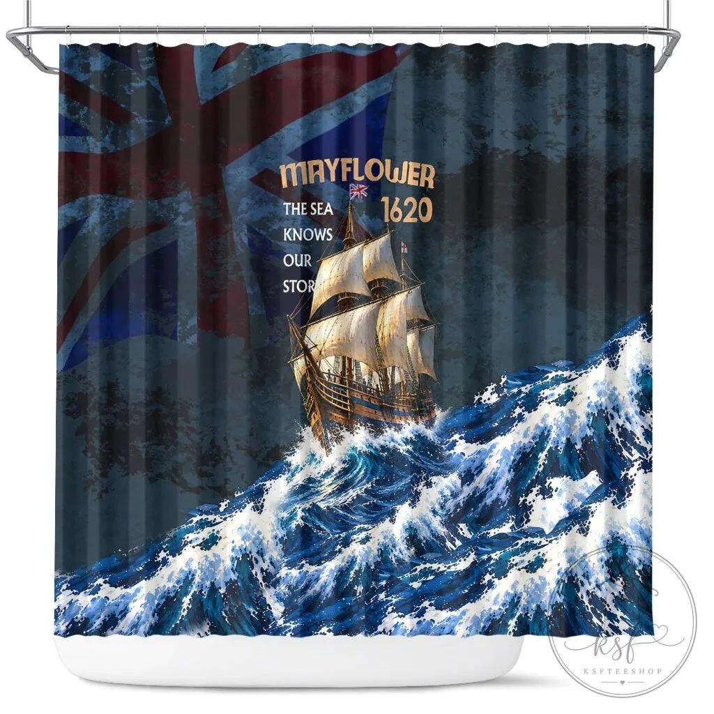 Mayflower 1620 Ship Vintage Nautical Ocean Waves Art Shower Curtain