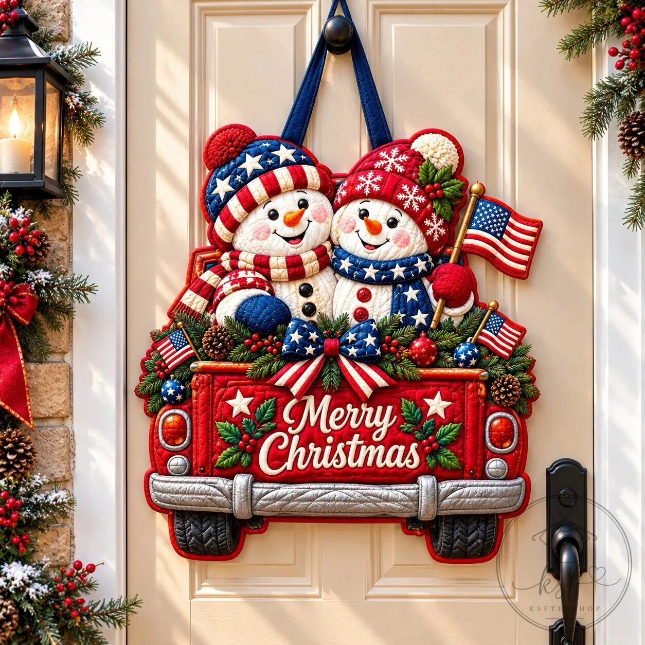 Snowman Snowy Magic Merry Christmas Quilted Door Hanger Decoration