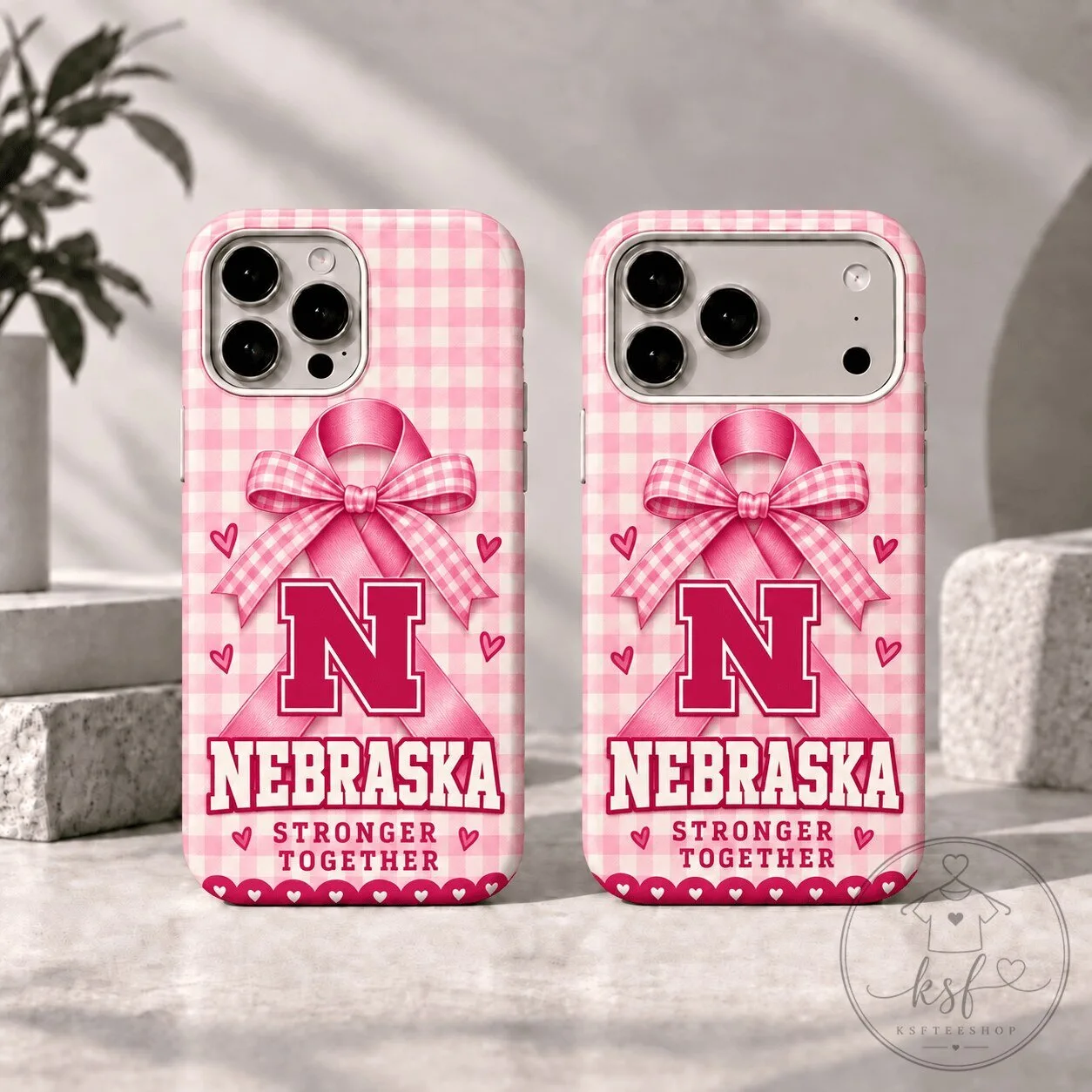 Nebraska Cornhuskers Breast Cancer Awareness Pink Gingham Phone Case