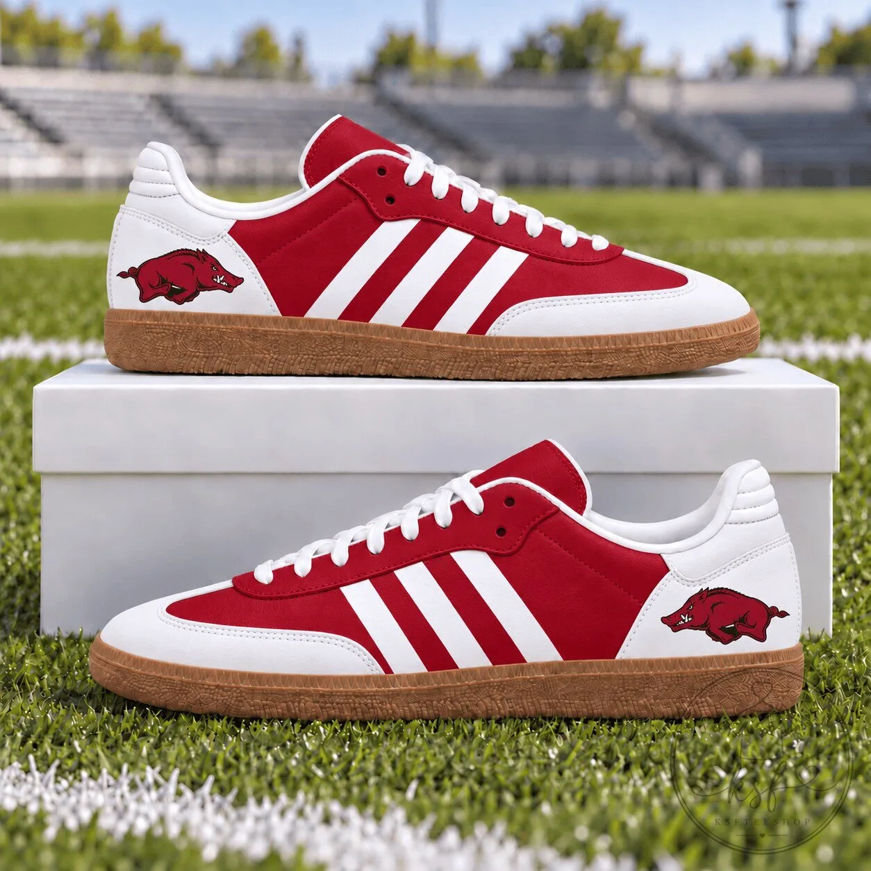 Arkansas Razorbacks Red and White Stripes Custom Logo Shoes