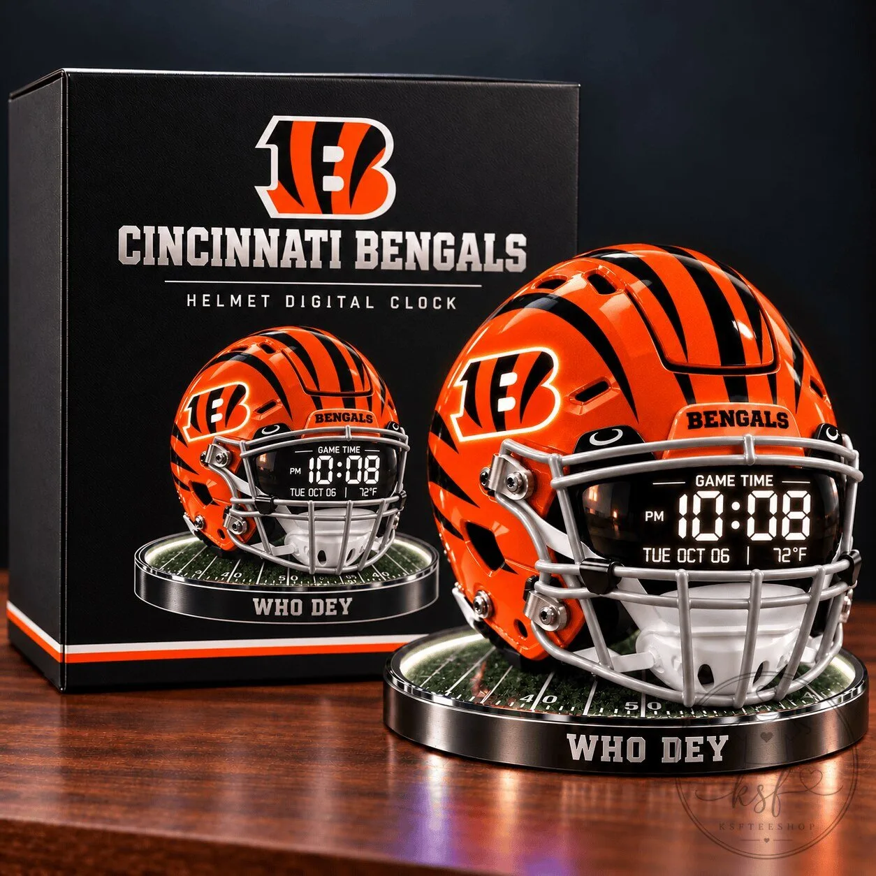 Cincinnati Bengals Football Helmet Digital Clock with Game Time Display