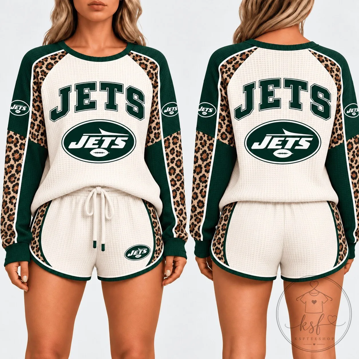 New York Jets Leopard Print Game Day Pajamas Set