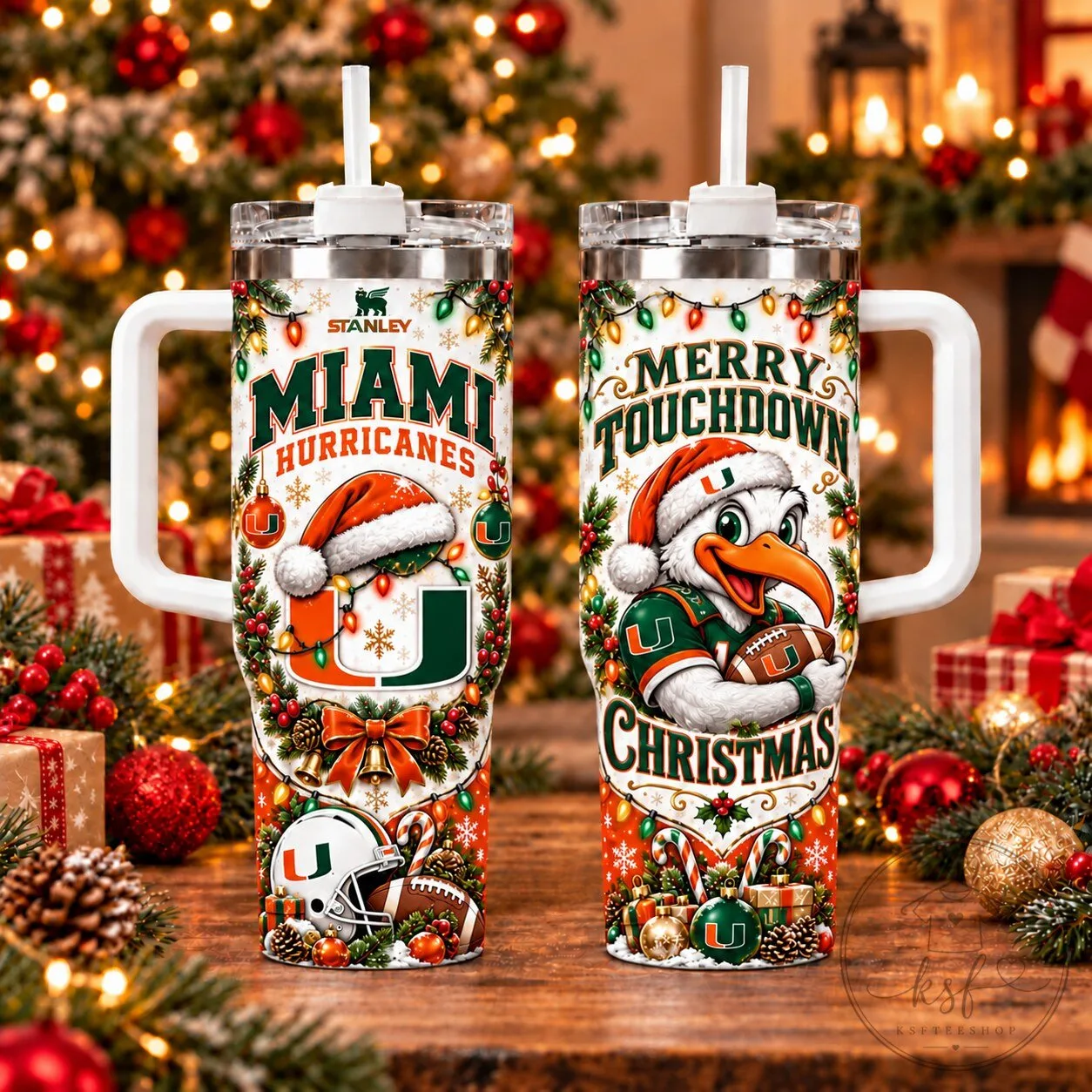 Miami Hurricanes Merry Touchdown Christmas Holiday Tumbler