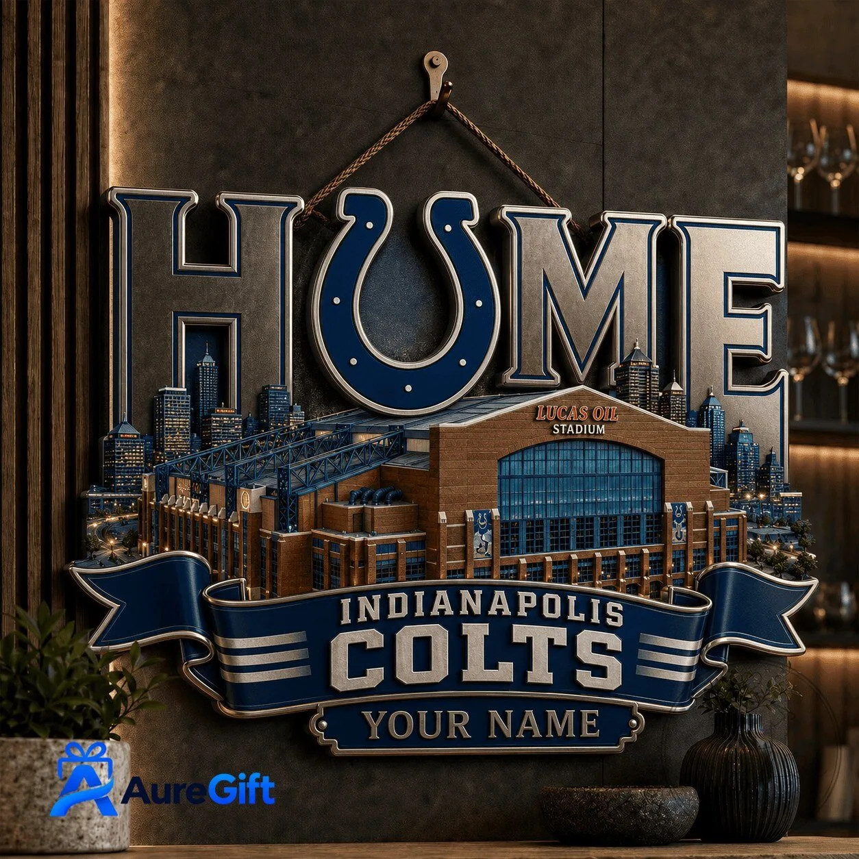 Indianapolis Colts Lucas Oil Stadium Home Wall Art Sign with Custom Name