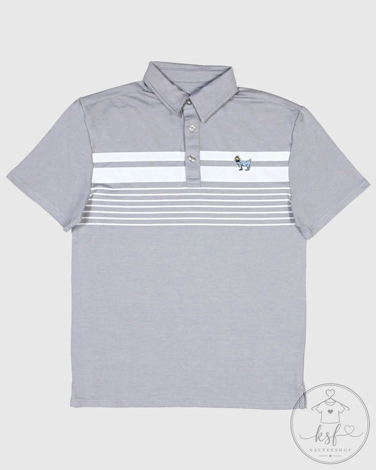 Grey Striped Goat Logo Casual Performance Polo Shirt for Men 2 Grey Striped Goat Logo Casual Performance Polo Shirt for Men