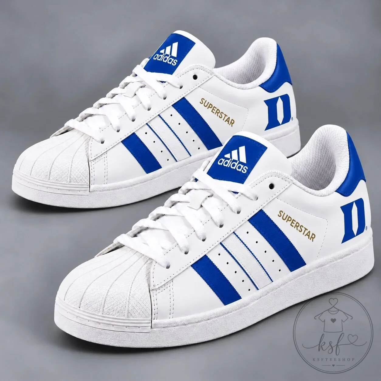 Duke Blue Devils NCAA White and Blue Superstar Sneakers Shoes