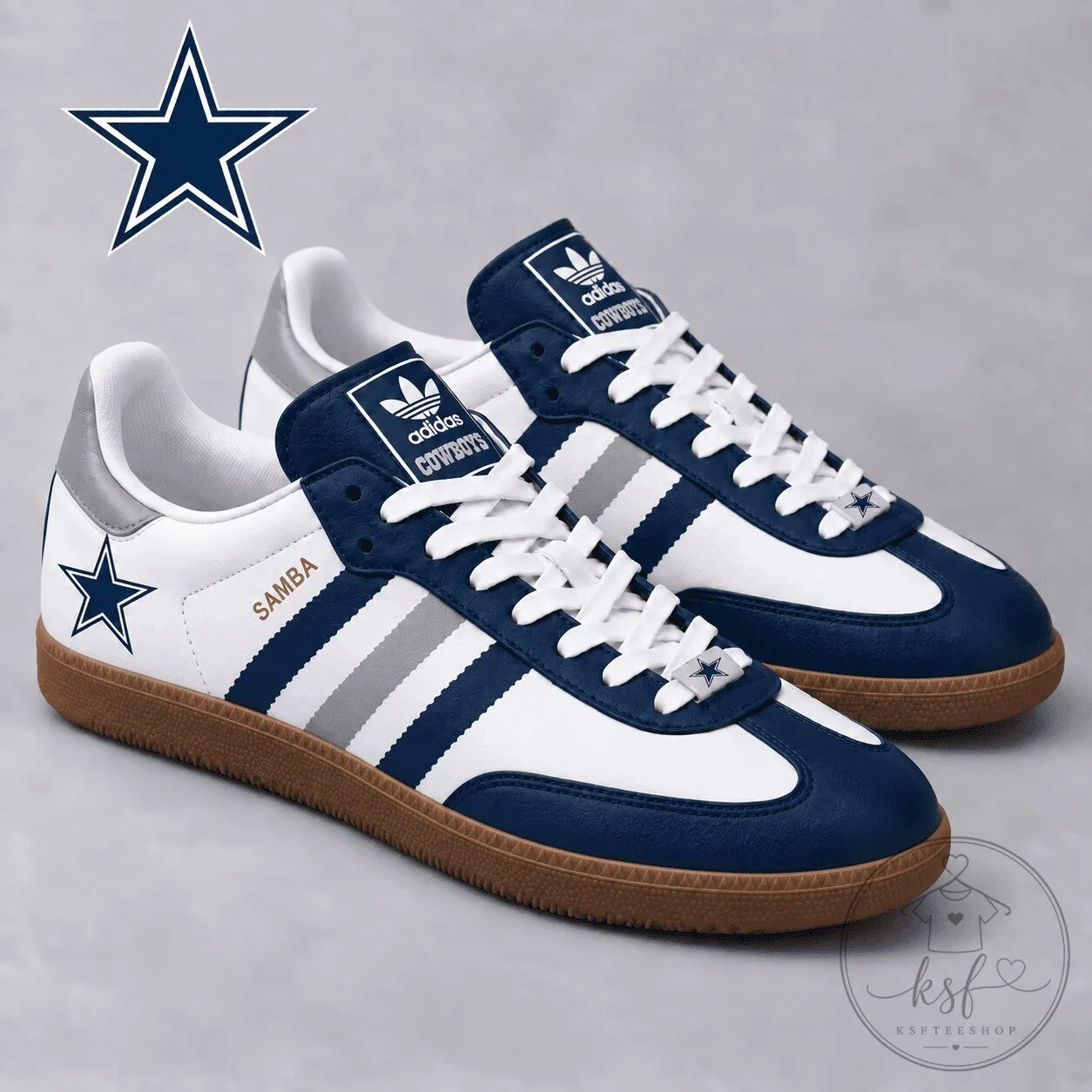 Dallas Cowboys NFL Game Day Samba Style White and Blue Athletic Shoes