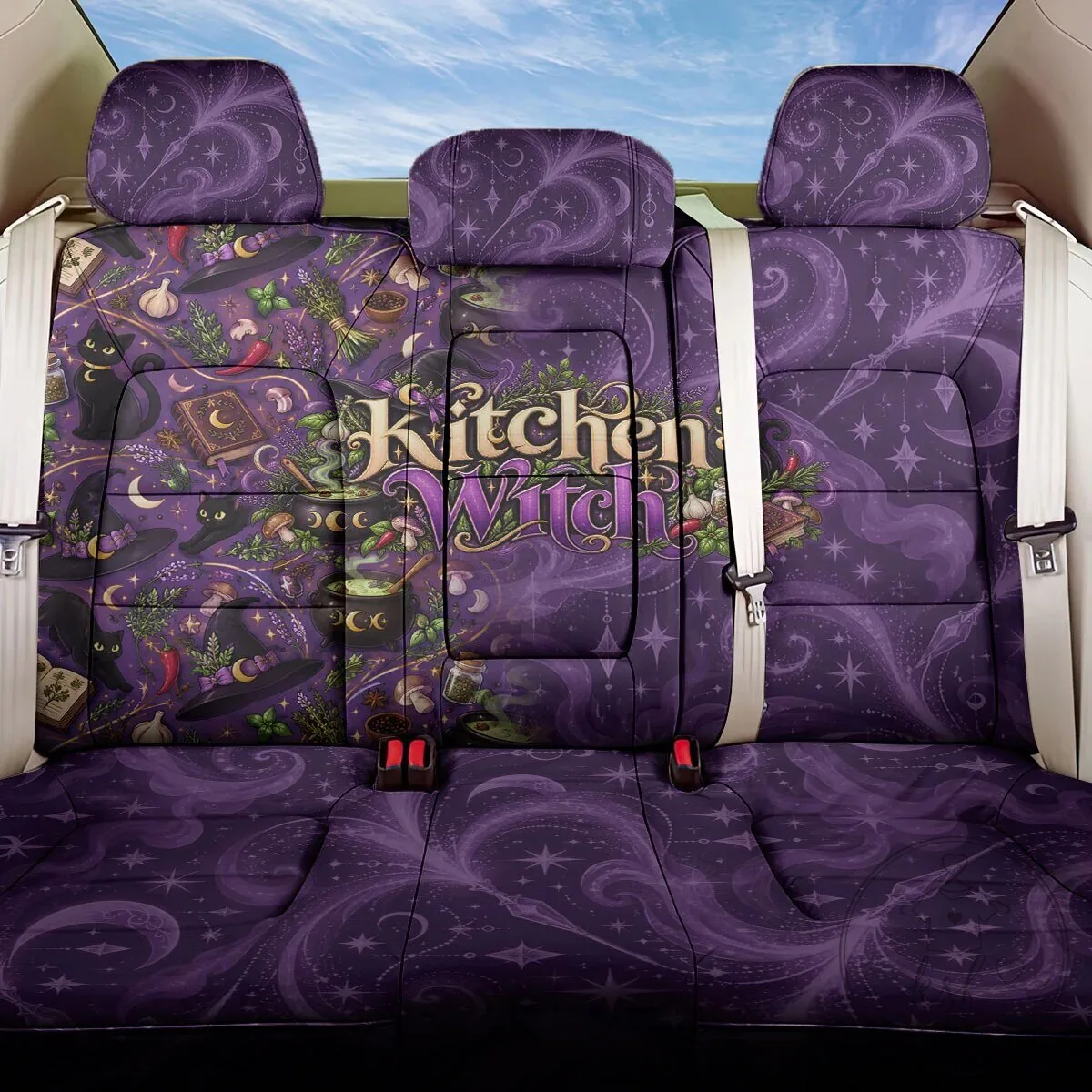 Kitchen Witch Mystical Wiccan Magic Herb Cauldron Black Cat Car Seat Cover