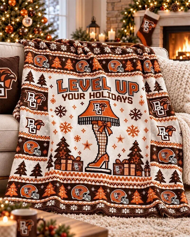 Bowling Green Falcons Level Up Your Holidays Christmas Flannel Blanket