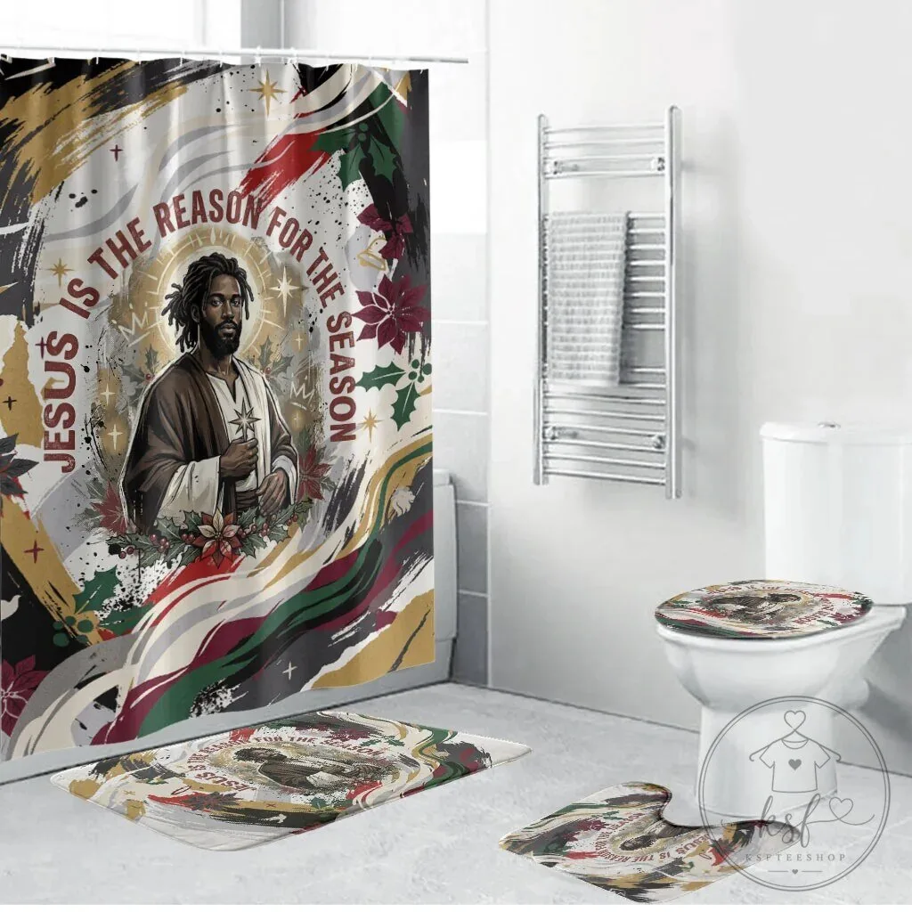 Jesus Is The Reason For The Season Christian Christmas Bathroom Shower Curtain Set