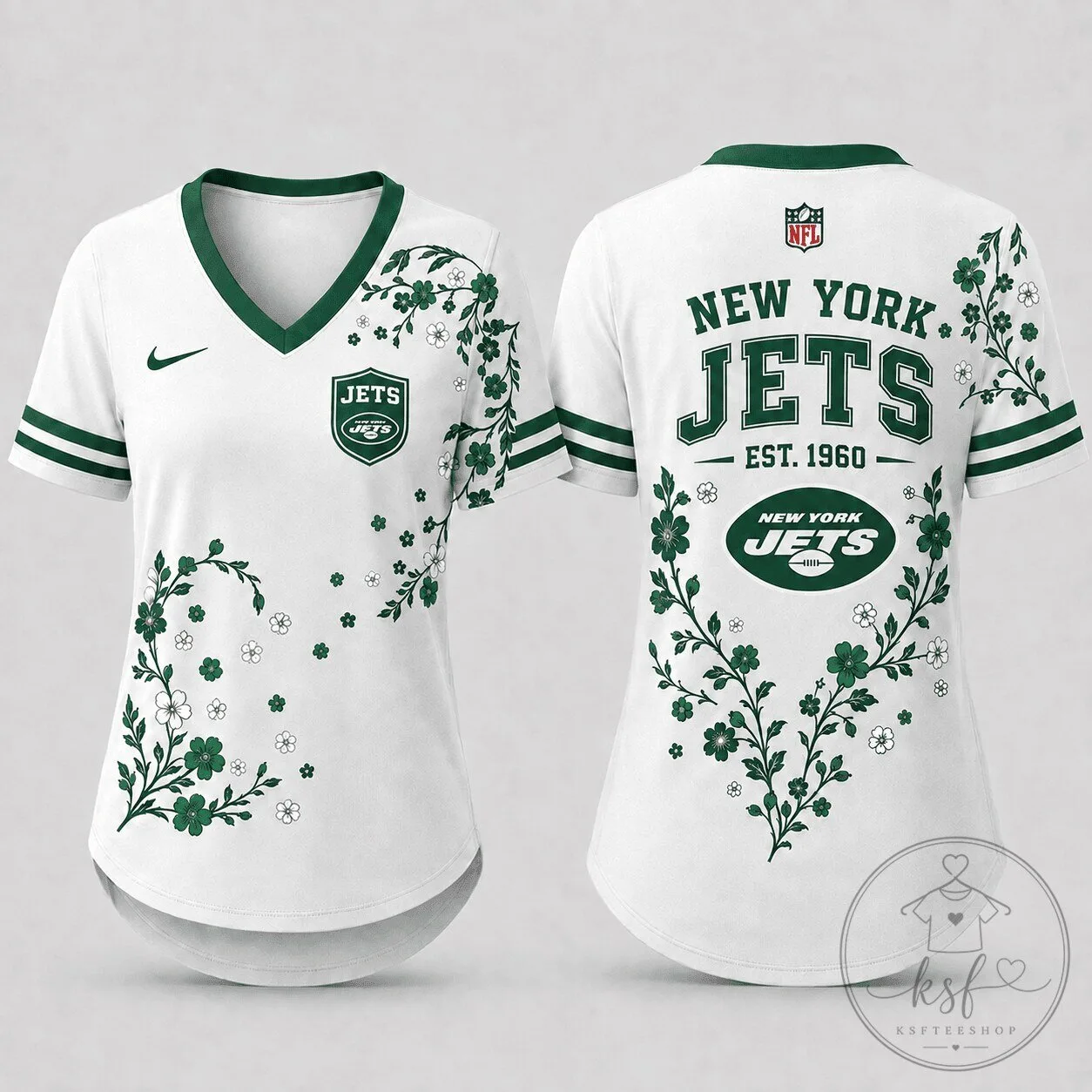 New York Jets Floral Elegance V-Neck Women’s Football Jersey