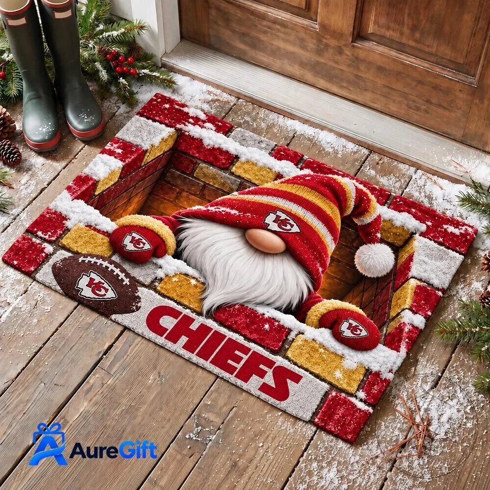 Kansas City Chiefs Gnome Football Christmas Holiday Doormat