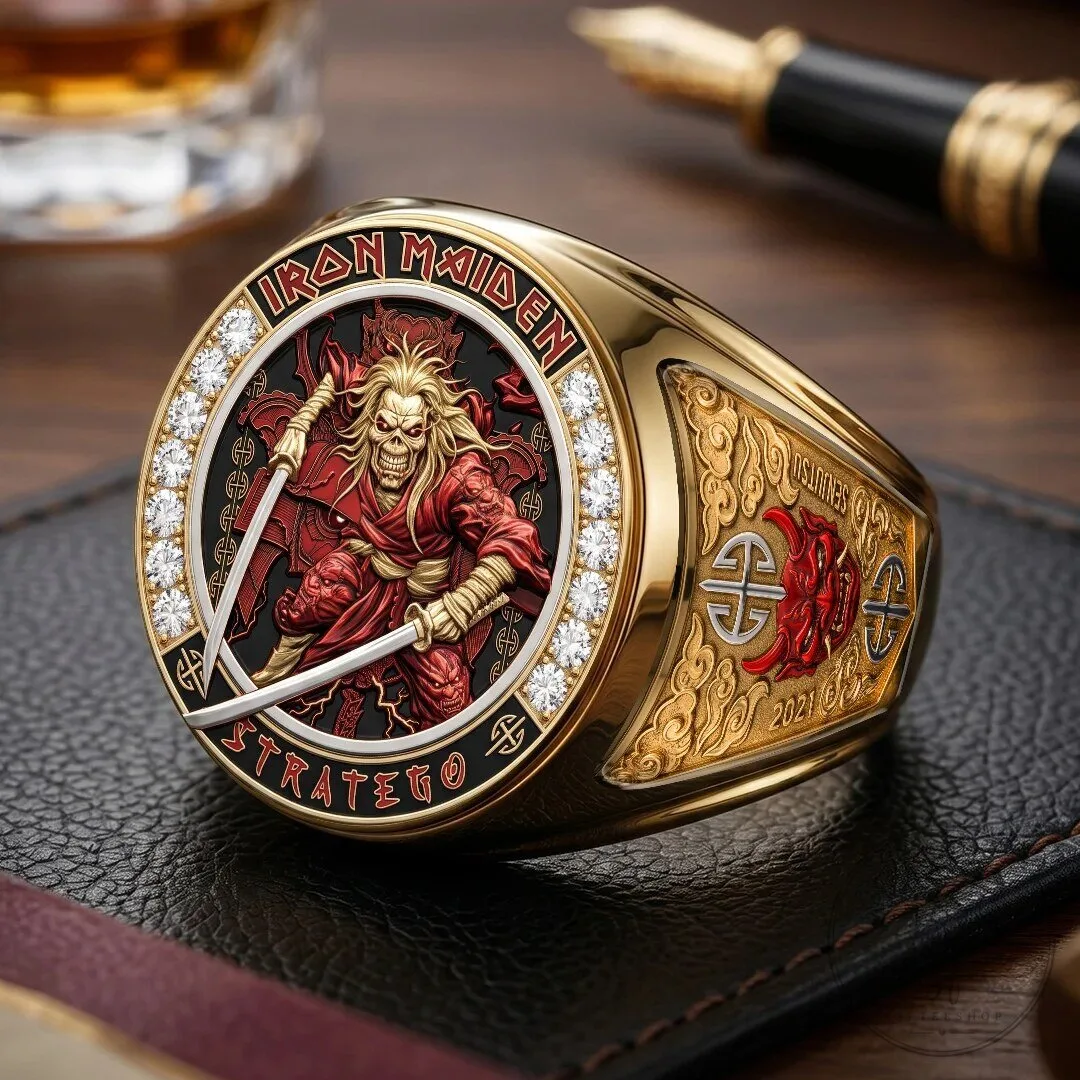 Iron Maiden Senjutsu Eddie Samurai Gold Plated Gemstone Ring