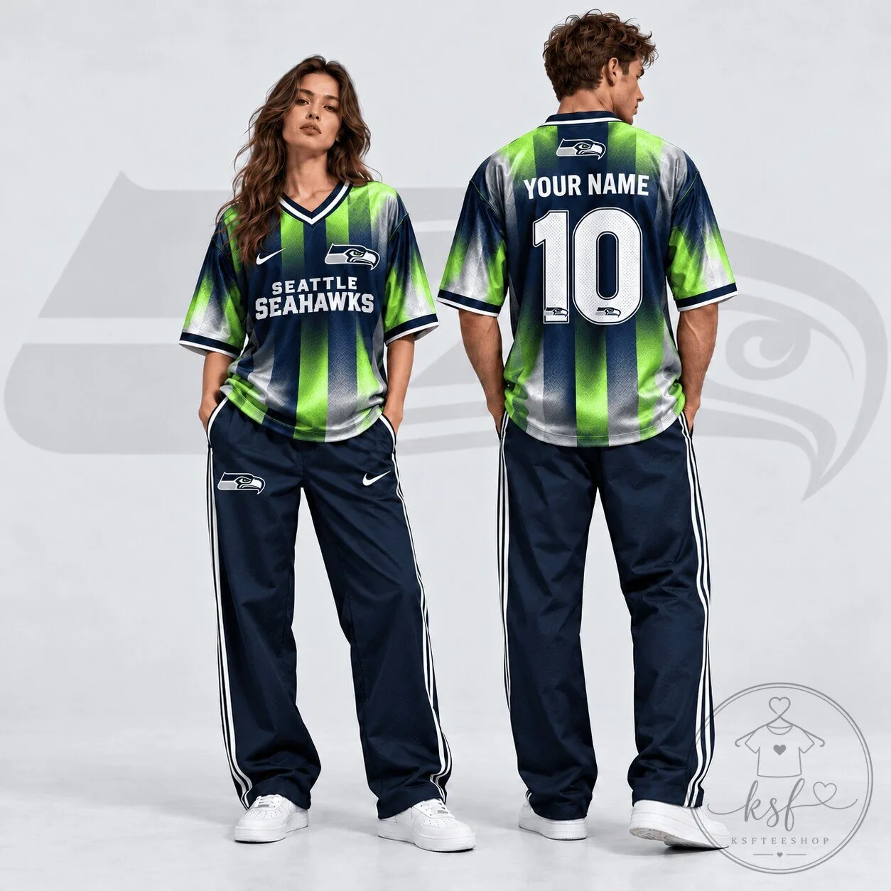 Seattle Seahawks Custom Name and Number Gradient Shadow Football Jersey