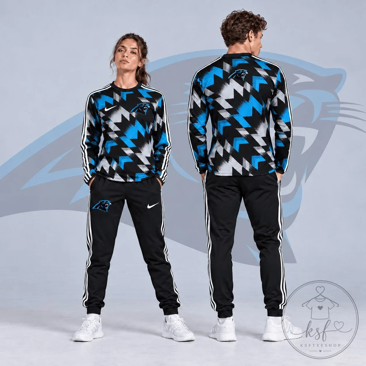 Carolina Panthers Abstract Zigzag Camouflage Pattern Long Sleeve Shirt