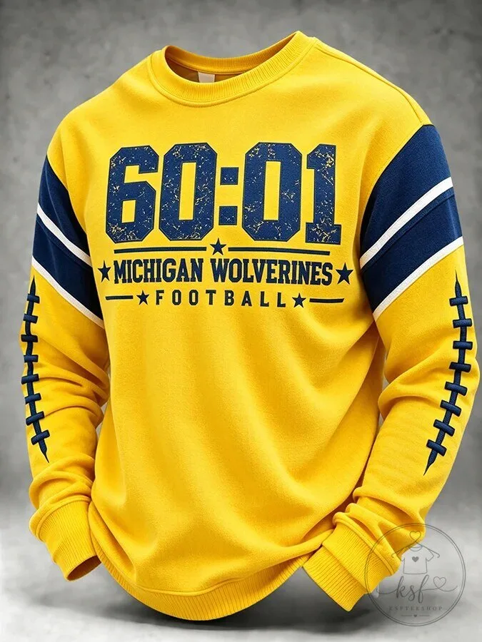 Michigan Wolverines Football Team Blue and Yellow Striped Crewneck Sweatshirt 9 Michigan Wolverines Football Team Blue and Yellow Striped Crewneck Sweatshirt