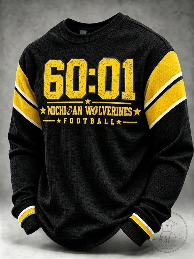 Michigan Wolverines Football Team Blue and Yellow Striped Crewneck Sweatshirt 10 Michigan Wolverines Football Team Blue and Yellow Striped Crewneck Sweatshirt