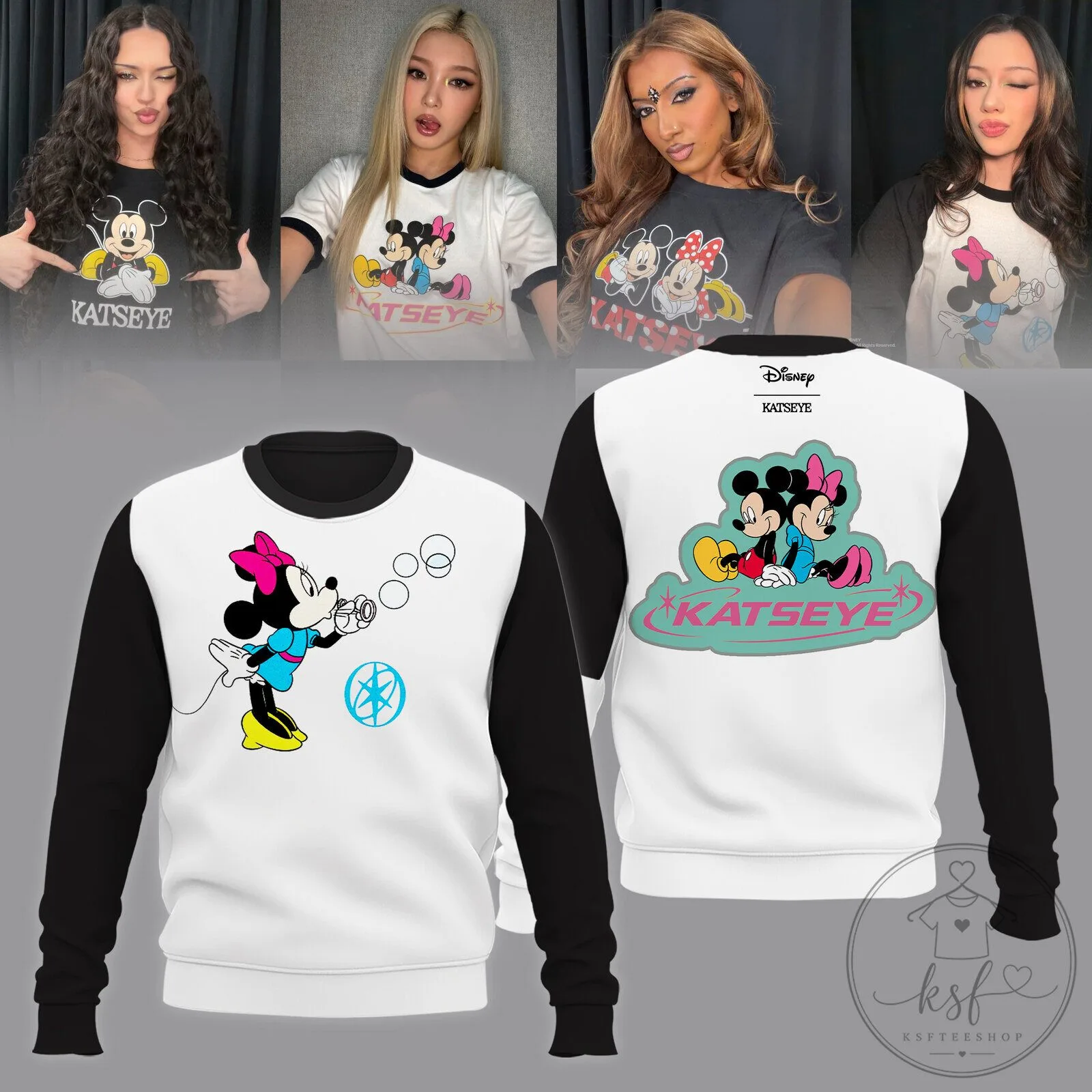 Katseye Disney Minnie Mouse Mickey Mouse Bubble Blowing Crewneck Sweatshirt