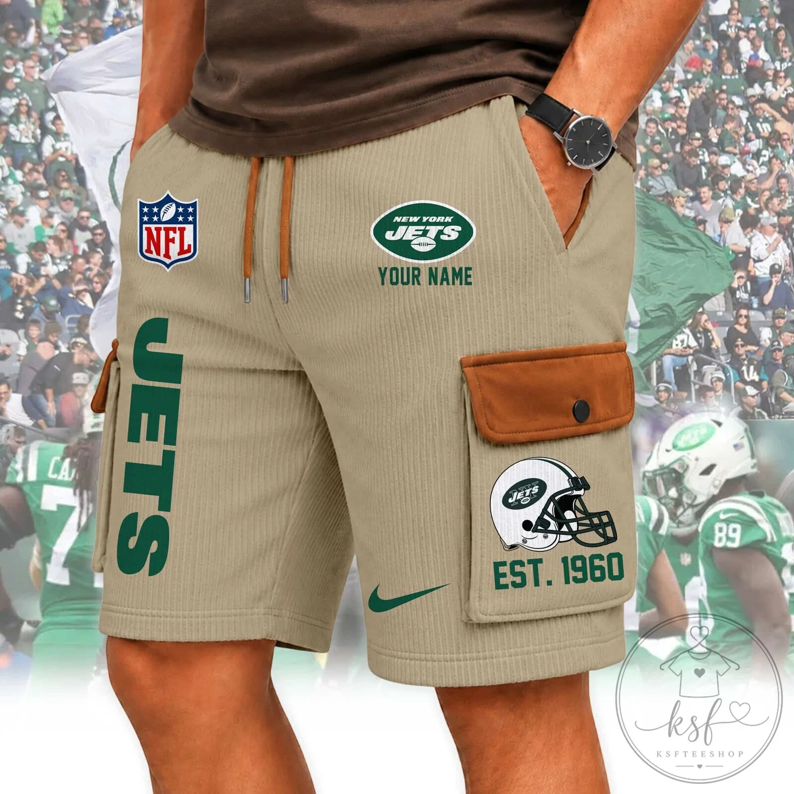 New York Jets NFL Custom Name White Cargo Shorts for Men 9 New York Jets NFL Custom Name White Cargo Shorts for Men