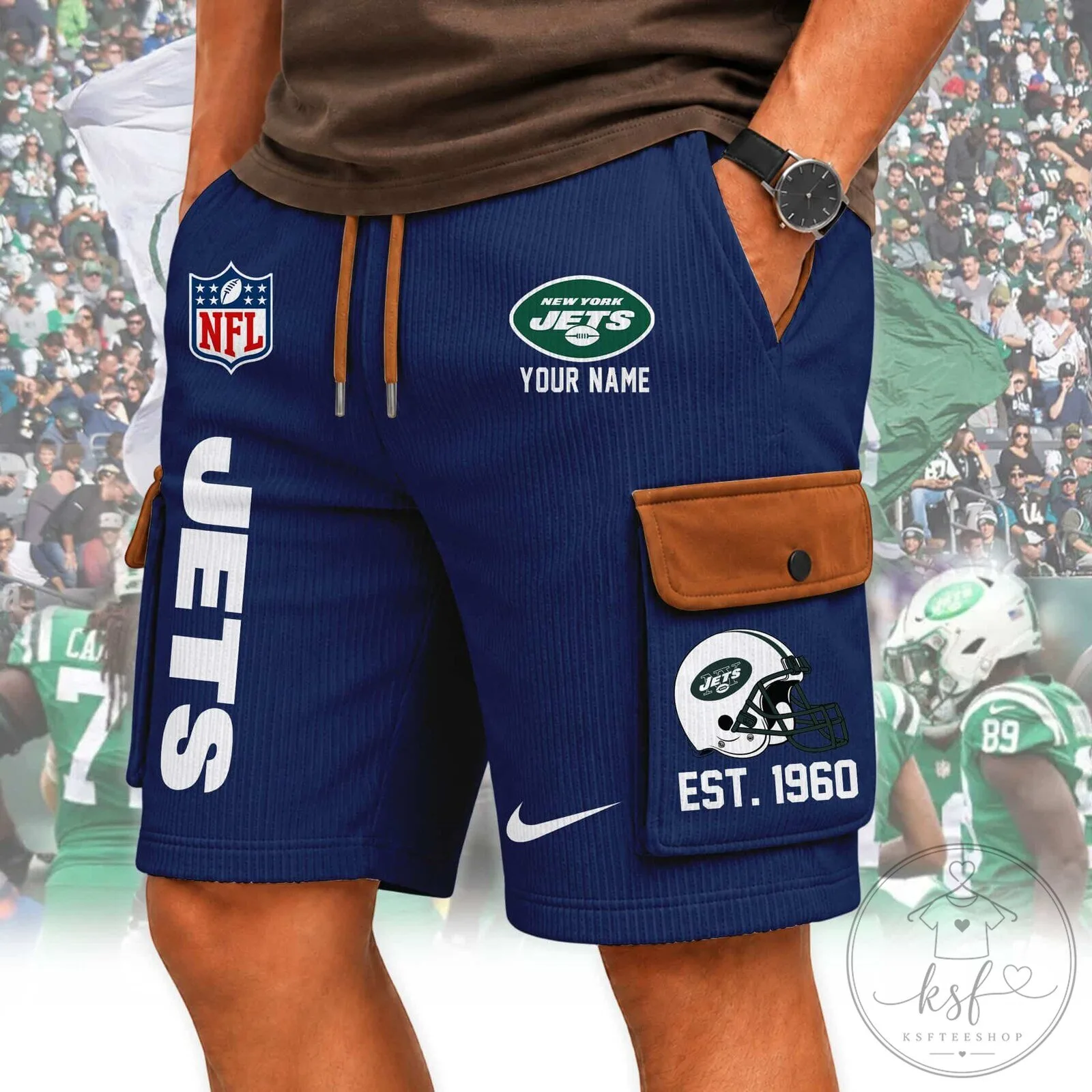 New York Jets NFL Custom Name White Cargo Shorts for Men 11 New York Jets NFL Custom Name White Cargo Shorts for Men