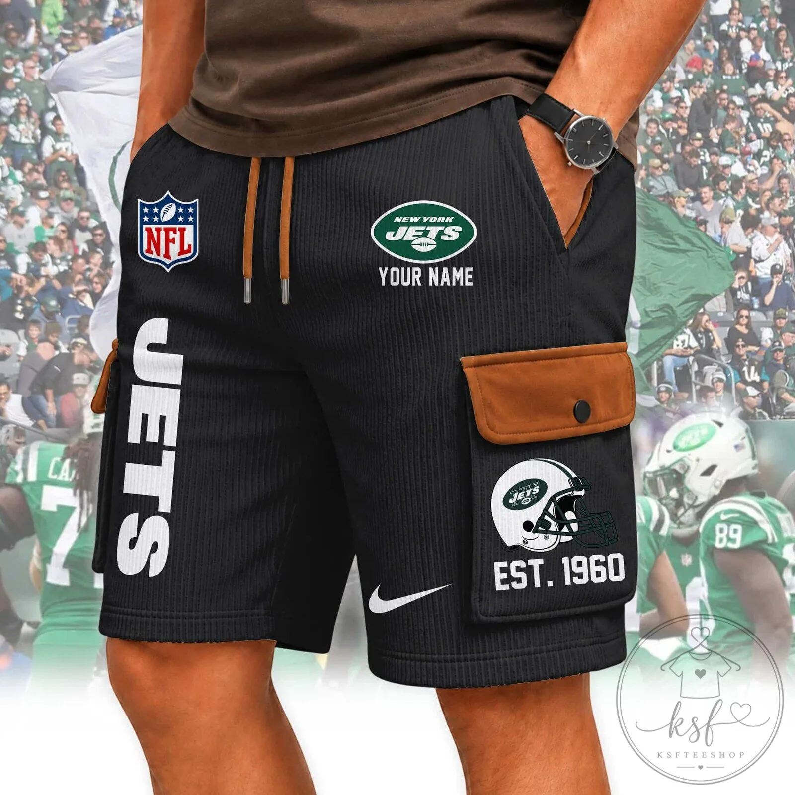 New York Jets NFL Custom Name White Cargo Shorts for Men 12 New York Jets NFL Custom Name White Cargo Shorts for Men