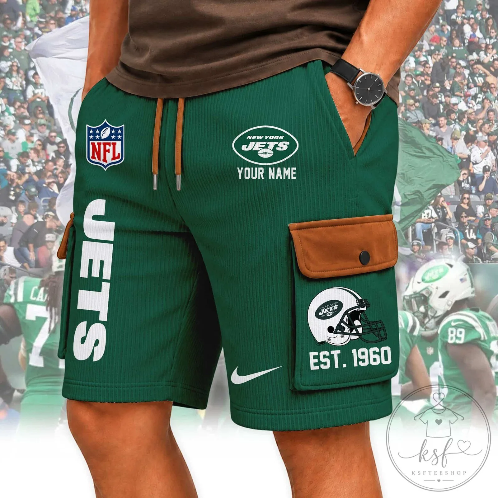 New York Jets NFL Custom Name White Cargo Shorts for Men 13 New York Jets NFL Custom Name White Cargo Shorts for Men