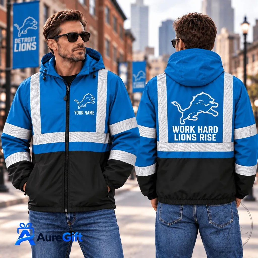 Detroit Lions Personalized Work Hard Lions Rise Windbreaker Jacket Detroit Lions Personalized Work Hard Lions Rise Windbreaker Jacket