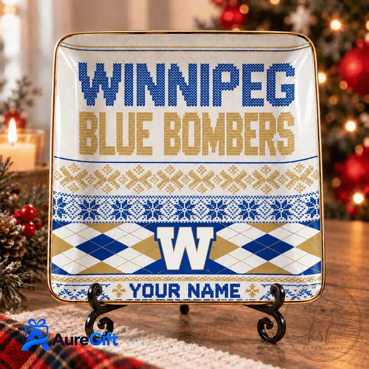 Winnipeg Blue Bombers Christmas Personalized Jewelry Dish